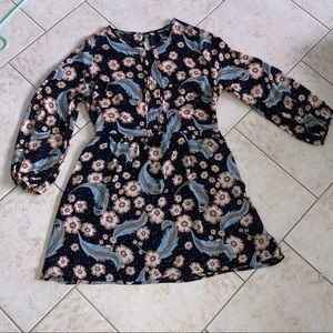 Black floral, flowy long sleeve midi dress. Size Large, from Forever 21